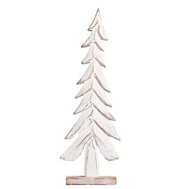 Mary Square 47339 White Wash Carved Tree 18.5 x 6 Wood Table Top Holiday Figurine Décor