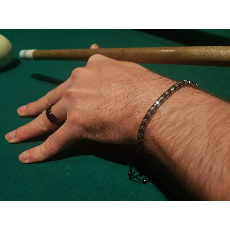 Pulsera Ajustable de Hombre | Piedra Hematita 4mm (Plateada)