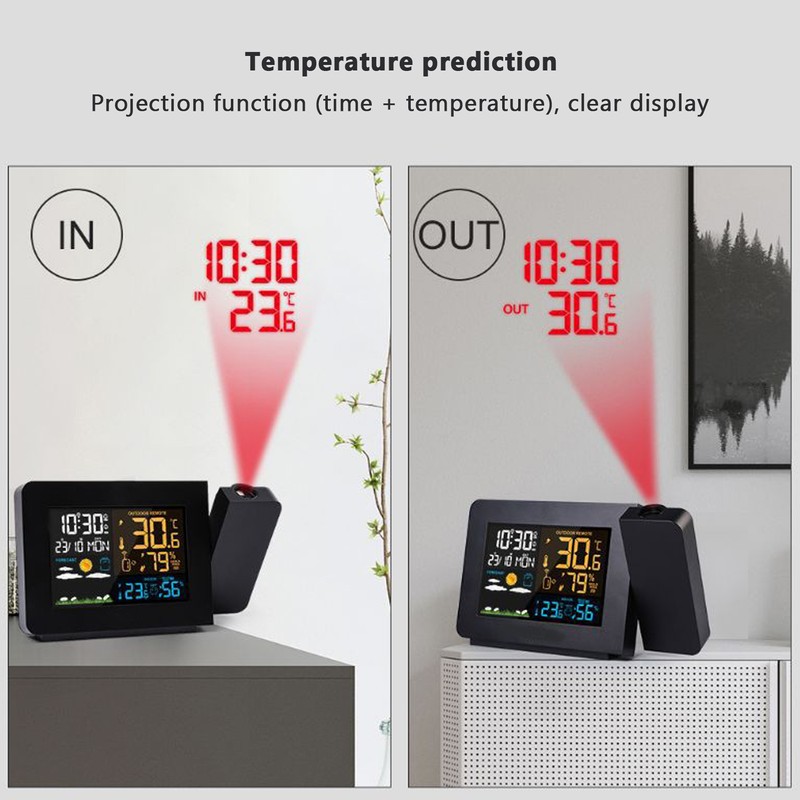 Indoor Outdoor Thermometer 60m Transmission Clock Projection Function Temperature Prediction