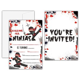 KFNER Ninja Birthday Invitations, Ninja Warrior Birthday Party Invitation Card, Karate Birthday Party Favors & Celebration Supplies (20 Set of Invitations with Envelopes) -D15