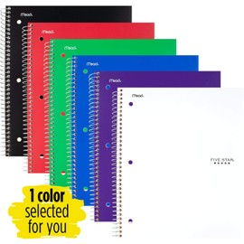 Five Star Spiral Notebooks, 1 Subject, College Ruled Paper, 100 Sheets, 11" x 8-1/2", Color Selected For You, 1 Count (06206)