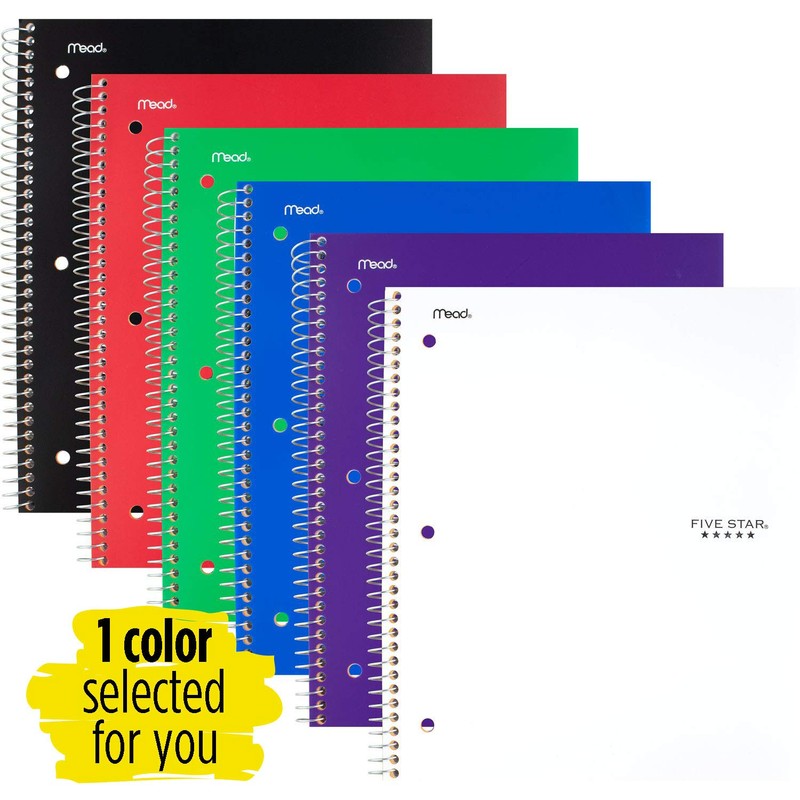 Five Star Spiral Notebooks, 1 Subject, College Ruled Paper, 100