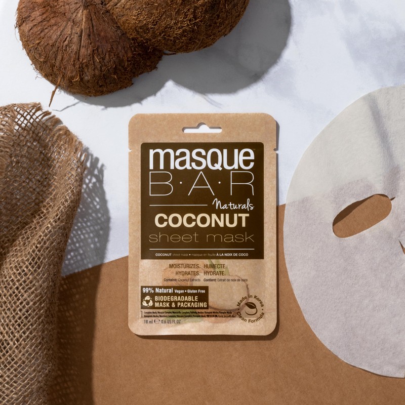 masque BAR Korean Coconut Sheet Mask, Biodegradable Mask & Packaging,