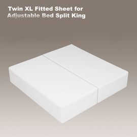 2-Pack Pure Cotton Twin XL Fitted Sheet for Adjustable Bed Split King, 600 TC 16" Deep Pocket Egyptian Cotton Fitted Sheet (2pcs, Twin XL, White)