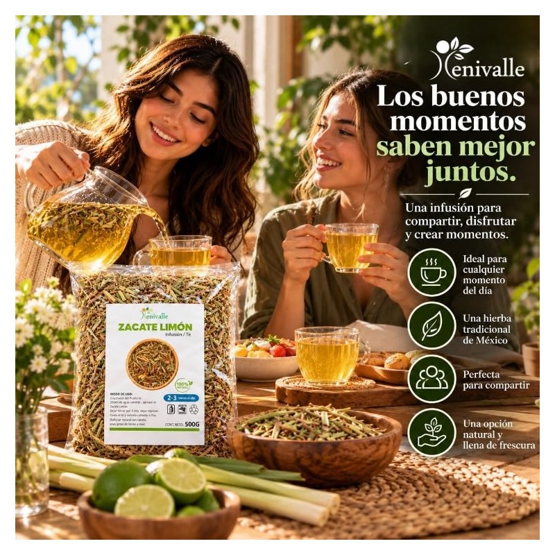 Xenivalle Zacate Limon 500g Natural para Infusiones, Ts, Mezclas Herbales
