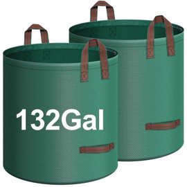 IWNTWY 2-Pack 132 Gallons Leaf Bags, Reusable Yard Waste Bags, Heavy Duty Lawn Bags with 4 Handles for Garden Leaves and Waste Collection, Lightweight Portable Yard Trash Bag
