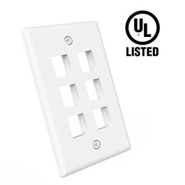 VCE UL-Listed CAT6 Ethernet Wall Plate 6 Port, Single-Gang Keystone Wall Plate with RJ45 CAT6 Keystone Coupler, Blue