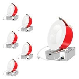 6 Pack 4 Inch 2 Hour FIRE Rated LED Recessed Lighting, 2700K/3000K/3500K/4000K/5000K Selectable, Dimmable, 900LM, Smooth Trim Anti-Glare Wafer Lights, Wet Rated Downlight, IC Rated, ETL, Energy Star