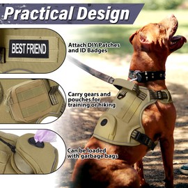 Tactical Dog Harness for Large Dogs, Heavy Duty No Pull Military Service Vest with Control Handle & 2 Patches, Adjustable Reflective Soft Padded Pet Harness for Training Walking Hiking (Purple, M)