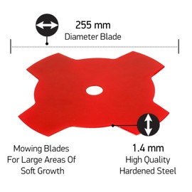 Oregon One-For-All 295501-0 Universal Brushcutter Blade 4 teeth for Grass and Weeds for Stihl, Husqvarna, Mitox, Echo, Kawasaki and Other Machines,Red,1.4 x 255 mm