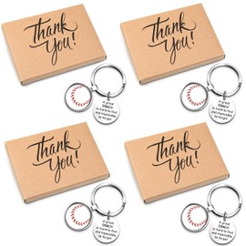 Baseball Coach Appreciation Keychain Keepsake Baseball Coach Gifts with Thank You Gift Packaging for Your Coach (4 Pcs)