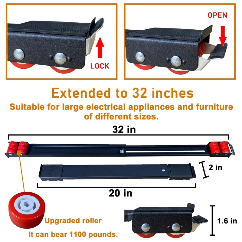 Appliance Rollers Heavy Duty,Max 32in,Second Generation Extendable Appliance Rollers Mobile