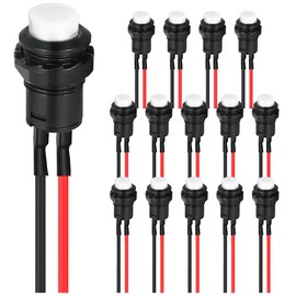 MKBKLLJY 15Pcs Self-Locking Switch 12mm White Mini Latching Push Button Switch ON Off AC 250V/1.5A 125V/3A Micro Round Push Button Switch 2Pin 12V with Pre-Wired Wires for PC Table Lamp DIY Model