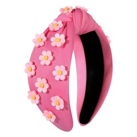 YAHPERN Summer Floral Headbands Pink Flower Headband Accessories for Women White Pink Jeweled Wide Top Knot Headbands Spring Summer Beach Hair Accessories Gifts