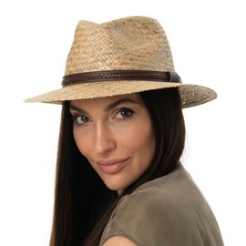 Lipodo New Steven Traveller Straw Hat - Natural Colour Hat (54-61 cm) - Summer Sun Hat - Men & Women - Spring/Summer, natural