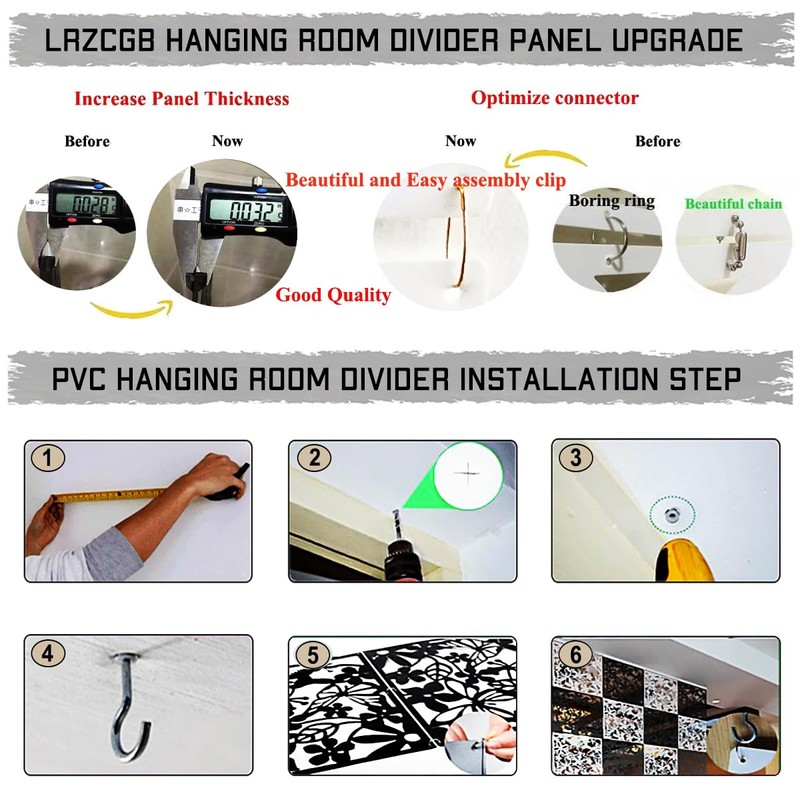 LRZCGB Hanging Room Divider,24 Pieces PVC Screen Partition Panel with