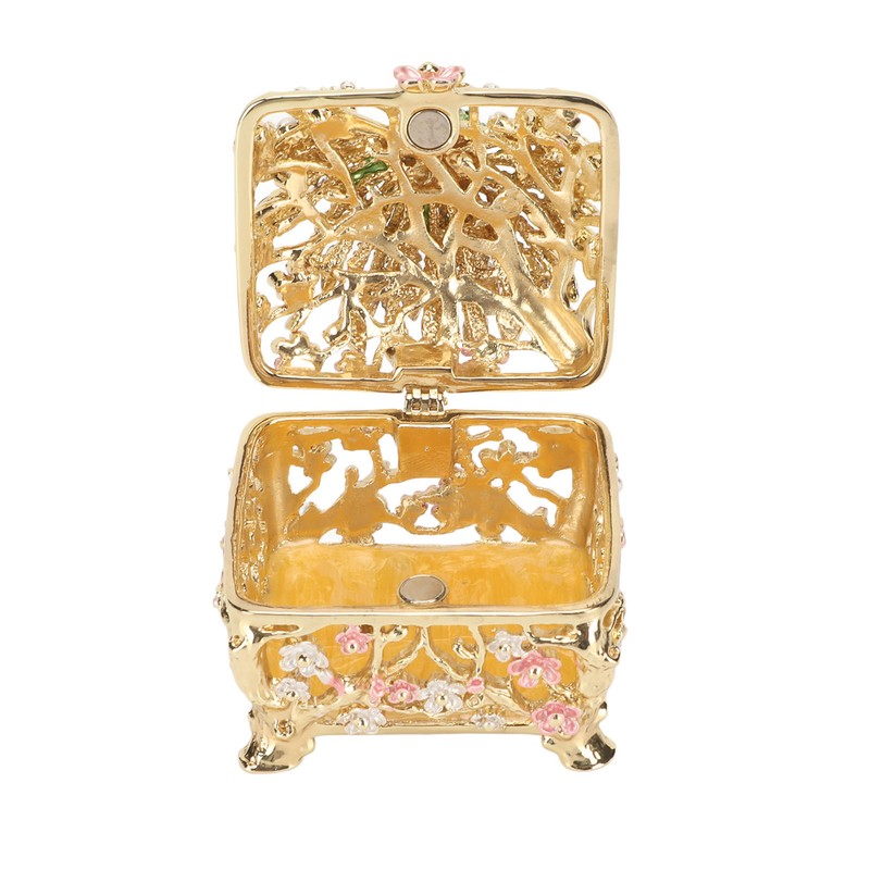 Peacock Trinket Boxes Hand Painted Finish Exquisite Beautiful Rhinestones Hinged