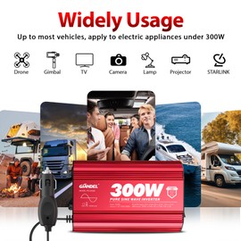 300Watt Pure Sine Wave Power Inverter for Car with PD30W Type C and QC 3.0 USB Car Converter Adapter with Dual USB Ports for Smartphones Laptops Tablets Starlink