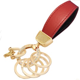 Idakekiy Key Chain, Leather Car KeyChain Universal Key Fob Keychain Key Ring Holder for Men and Women (Red), Red, Small