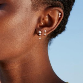 FASHGOOD Gold Earrings Set for Women,Dainty 14k Gold Plated Cubic Zirconia Stud Earrings Stack,Trendy Hypoallergenic Small Stud Earrings Set Gold Jewelry Present 3Pairs