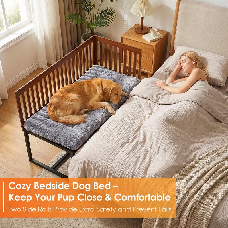 TIEBOLA Bedside Dog Bed 41"x18", Adjustable Height Metal Frame with