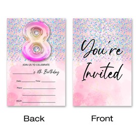 brayqu 8th Birthday Invitations Girls 8 Year Old Birthday Invites Pink Glitter 8th Birthday Invites Fill-in (20 Invitations with Envelopes)
