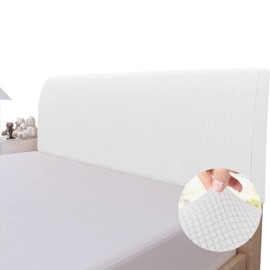 Easy-Going Stretch Bed Headboard Slipcover, Small Square Jacquard Furniture Cover, Dustproof Protector Cover for Bedroom Decor (King,White)