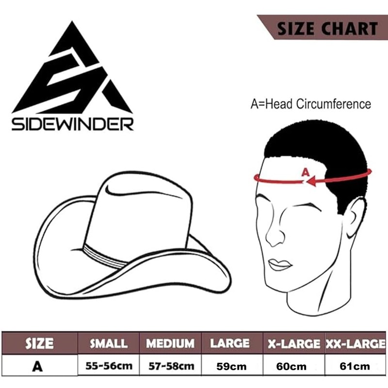 Sidewinder Cowboy Hat Durable Jungle Grain Leather Unisex Adult for
