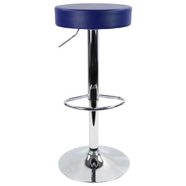 KKTONER Round Bar Stool PU Leather with Footrest Height Adjustable Swivel Pub Chair Home Kitchen Bar stools Backless Stool (Blue)