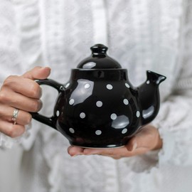City to Cottage Ceramic 26oz Teapot, Coffee Pot, Tea Pot for Bloomig and Loose Tea Leaf, Handcrafted Premium Teaware, Black and White Polka Dot Tea Pot for Serving Tea and Coffee Teapot for Tea Lovers