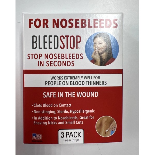 BLEEDSTOP Stop Nose Bleeds 3 pack FOAM STRIPS Clots Blood