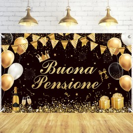 ZYKORT Retirement Decoration Black and Gold Banner 110 x 180 cm with 6 Meters of Ribbon for an Unforgettable Retirement Party