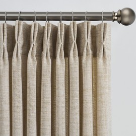 RAIN CITY Beige Sheer Curtains 144 Inches Long with Pinch Pleat,Memory Trained Pleated Drapes Textured Extra Long High Ceiling Tall 12 ft Curtain for Living Room 42 Inch Wide Each Panel Back Tab