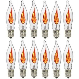 brianvikey 12 Pack Flicker Flame Light Bulb Realistic Flame Shaped Bulb Flickering Orange for Christmas Indoor Outdoor Decor 1w, 120 Volt E12 Flame Candelabra Light Bulbs Suit for C18 String Lights