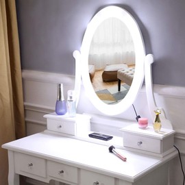 SANGDA Vanity Table Set,5 Drawers Makeup Dressing Desk with Stool Lights Mirror and Stool Set Dressing Table Kit for Girls Women Home Dressing Room Makeup Home Furniture Decor(White,31x15x55inch)
