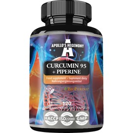 Curcumin 95 + Piperine 302mg per Capsule, High Strength Turmeric Root Extract 95%, 120 Vegan Capsules, 4 Months Supply, for Optimal Digestion and Enhanced Absorption by Apollo's Hegemony