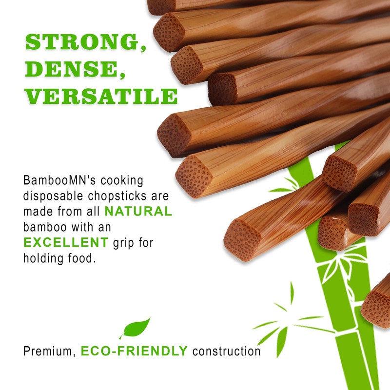 BambooMN Premium Reusable Japanese Bamboo Chopsticks, Twisted 9 inch -