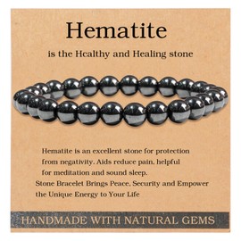 CLOORDE Hemys Hematite Bracelet for Men Natural Gemstone Beaded Bracelet Healing Spiritual Stone Hematite Power Energy Reiki Jewelry Gifts for Him