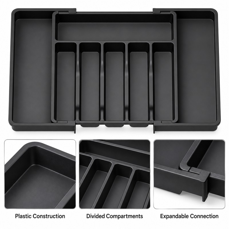 Adjustable Cutlery Drawer Organizer for Kitchen Storage – Expandable 8-Compartment