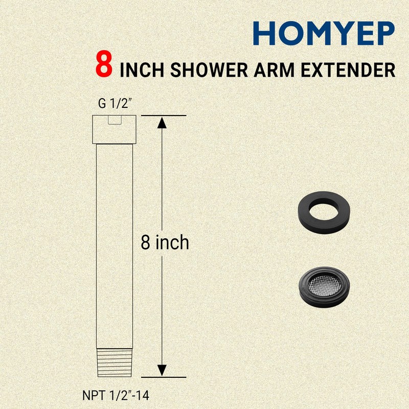 Shower Arm Extender 8 Inch Shower Head Extension, Brushed Nickel