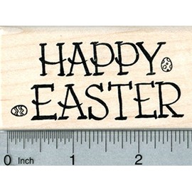 Happy Easter Rubber Stamp, Text with Tiny Eggs