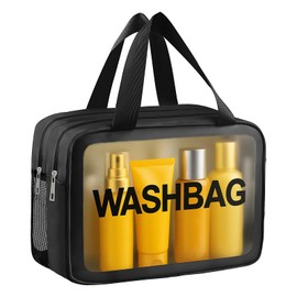 Travel Toiletry Bag, Wet Dry Separation PVC Makeup Cosmetic Bag, Waterproof Wash Bag for Women and Men, Large Clear Toiletry Bag for Travel Gym Camping Bathroom Organization