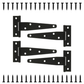 T Strap Hinges Heavy Duty, Shed Door Gate Hinges(Black) (4, 4 Pcs *6 inch)