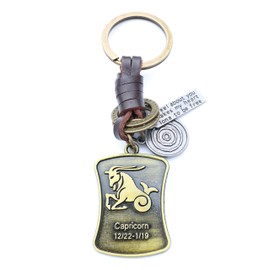 AuPra Capricorn Sign KeyRing Gift Women & Men Goat Zodiac Symbol KeyChain Home Car Leather Keys Holder Horoscopes Ladies Present