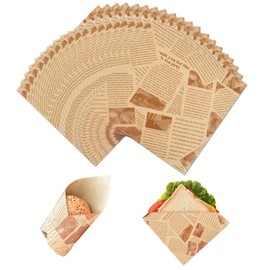 GTNCE 200 Pcs Greaseproof Paper Sheets, Burger Paper Sheets, Old Newspaper Printing Style, Food Wrapping for Sandwich Burger Fries and Bread (22x22cm)
