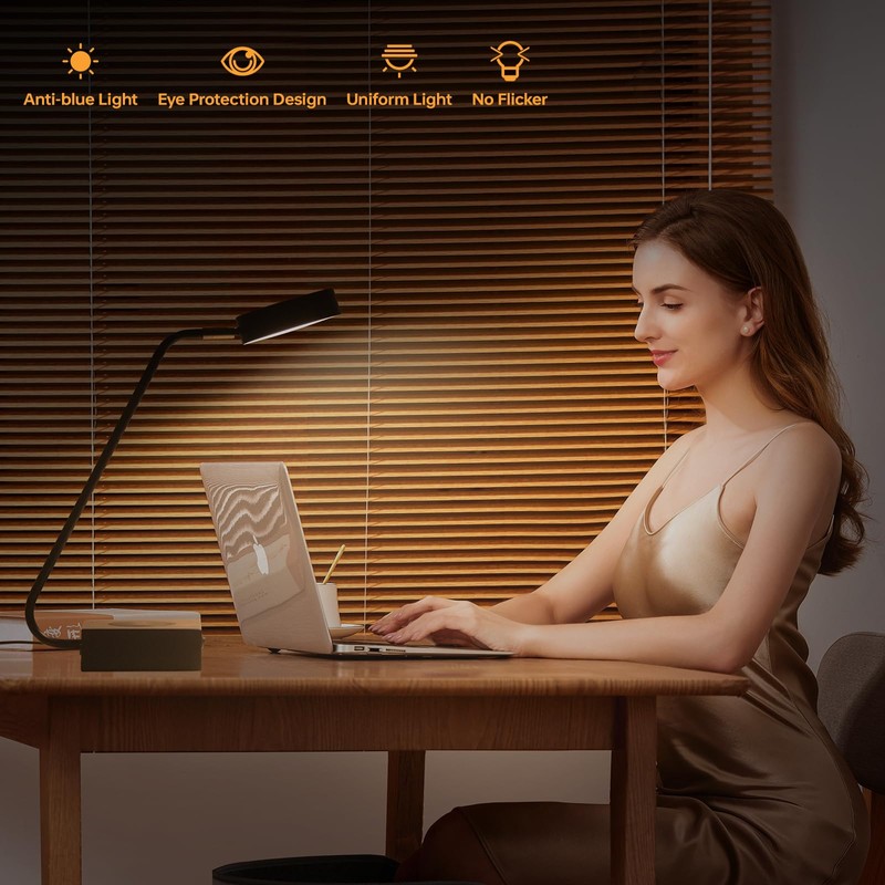 LED Desk Lamp with Wireless Charger,Industrial Table Lamp with 2