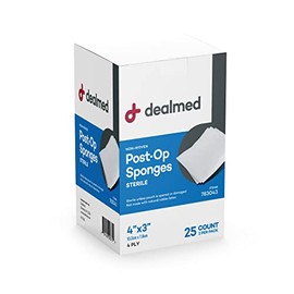Dealmed Sterile Post-Op Gauze Sponges – 25 Count, 4-Ply, 4’’ x 3’’ Gauze Pads, Packages of Two, Individually Wrapped Non-Woven Gauze Sponges, Wound Care Product for First Aid Kit/Medical Facilities