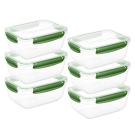Superio Plastic Food Storage Containers, Airtight Lids, 80 oz., Green, 6 pack