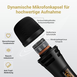 TONOR Wireless Microphone Wireless Microphone Handheld Microphone Dynamic Microphone Microphone with Receiver for Amplifier PA System Karaoke Wedding Party Conference Lecture TW320 Black