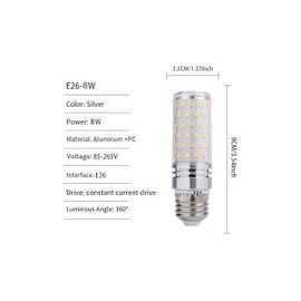 KONPWAY 8W LED Corn Light Bulb - Equivalent 60W Incandescent, 800LM, E26 Base Warm White 3000K Non-Dimmable, 4-Pack